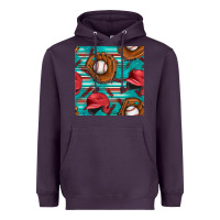 Plum baseball helmet and glove with serape seamless pattern Heavyweight Hoodie - BundleAndBundleShop