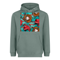 Sage baseball helmet and glove with serape seamless pattern Heavyweight Hoodie - BundleAndBundleShop