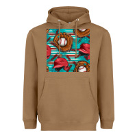 Toasted Coconut baseball helmet and glove with serape seamless pattern Heavyweight Hoodie - BundleAndBundleShop