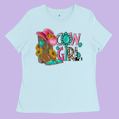 Cow Girl Western Boots Ladies Tee Designed By Maliassmallbusiness
