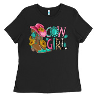 Black cow girl western boots Ladies Tee - MaliasSmallBusiness