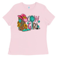 Bubblegum Pink cow girl western boots Ladies Tee - MaliasSmallBusiness