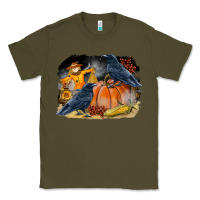 Army Green Fall Background With Crow Classic Tee - LillyAllenDesigns