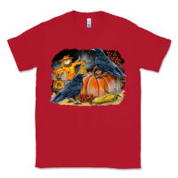 Red Fall Background With Crow Classic Tee - LillyAllenDesigns