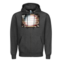 Charcoal Heather American Flag Cowhide Leopard Bleach Effect Zipper Hoodie - CowCowDesign