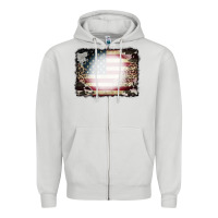 Dove Grey American Flag Cowhide Leopard Bleach Effect Zipper Hoodie - CowCowDesign
