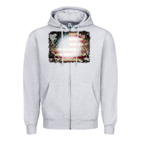 Heather Grey American Flag Cowhide Leopard Bleach Effect Zipper Hoodie - CowCowDesign