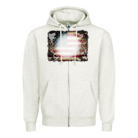 Oatmeal Heather American Flag Cowhide Leopard Bleach Effect Zipper Hoodie - CowCowDesign