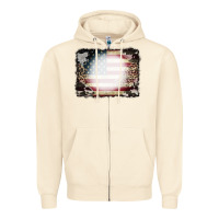Sandshell American Flag Cowhide Leopard Bleach Effect Zipper Hoodie - CowCowDesign