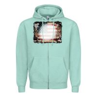 Seafoam American Flag Cowhide Leopard Bleach Effect Zipper Hoodie - CowCowDesign