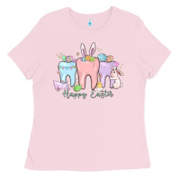 Bubblegum Pink happy easter teeth Ladies Tee - MaliasSmallBusiness