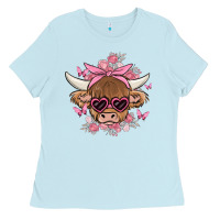 Cow With Flowers And Butterflies Ladies Tee | Teevron