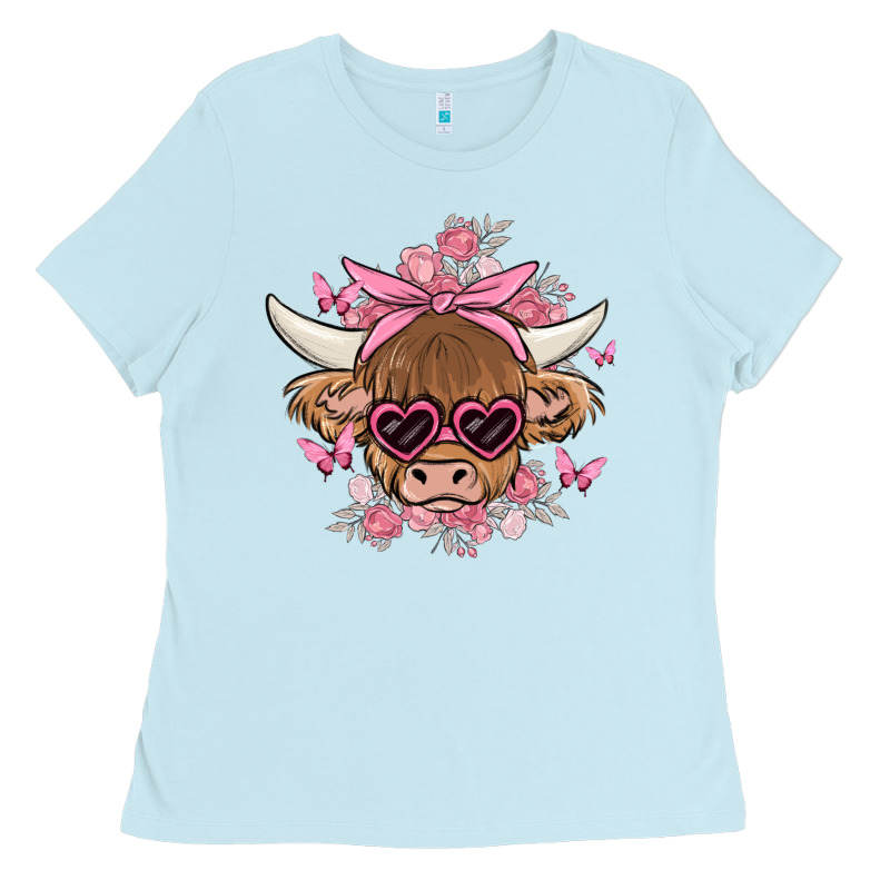 Cow With Flowers And Butterflies Ladies Tee by MaliasSmallBusiness | Teevron