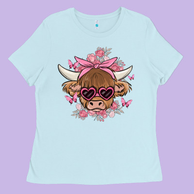 Cow With Flowers And Butterflies Ladies Tee Designed By Maliassmallbusiness