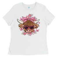 White cow with flowers and butterflies Ladies Tee - MaliasSmallBusiness
