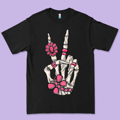 Pink Gemstone Peace Skeleton Hand Premium Tee Designed By Maliassmallbusiness
