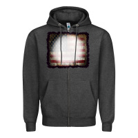 Charcoal Heather America Wood Flag with bBeach Effect Zipper Hoodie - CowCowDesign