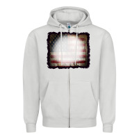 Dove Grey America Wood Flag with bBeach Effect Zipper Hoodie - CowCowDesign