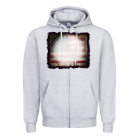 Heather Grey America Wood Flag with bBeach Effect Zipper Hoodie - CowCowDesign
