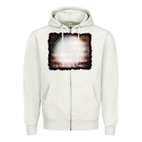 Oatmeal Heather America Wood Flag with bBeach Effect Zipper Hoodie - CowCowDesign