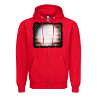 Red America Wood Flag with bBeach Effect Zipper Hoodie - CowCowDesign