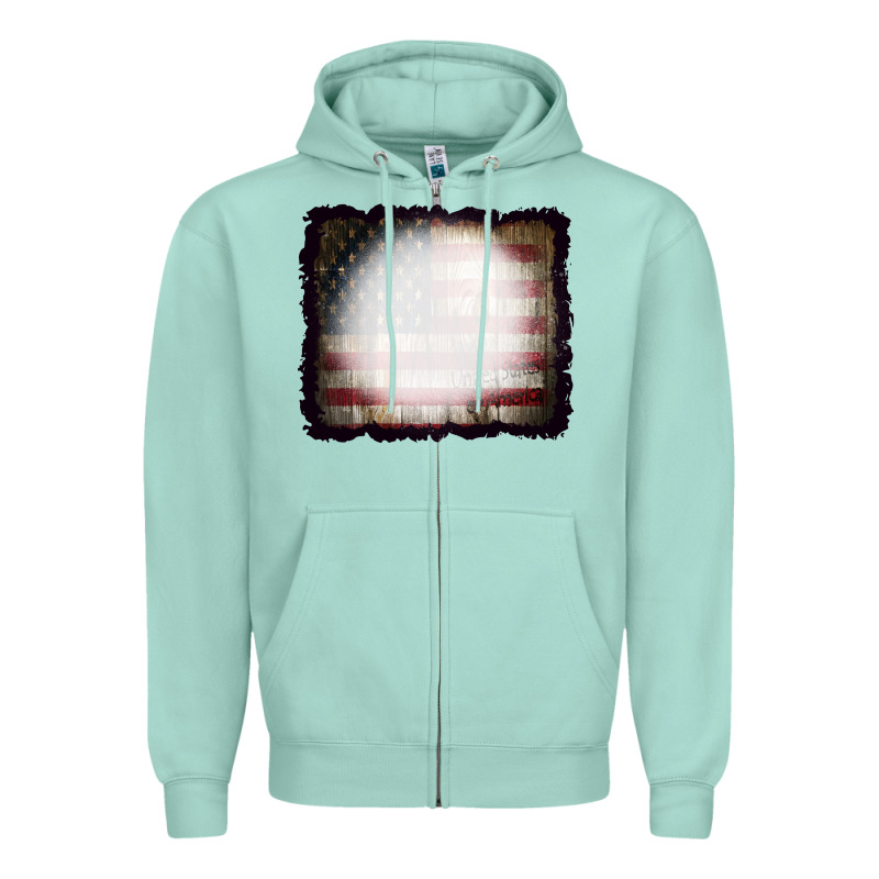 America Wood Flag With Bbeach Effect Zipper Hoodie by CowCowDesign | Teevron