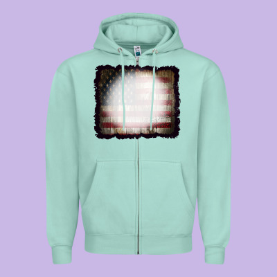 America Wood Flag With Bbeach Effect Zipper Hoodie Designed By Cowcowdesign