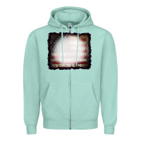 Seafoam America Wood Flag with bBeach Effect Zipper Hoodie - CowCowDesign