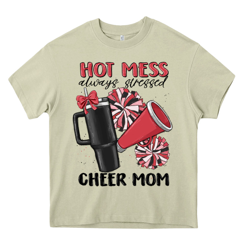 Hot Mess Always Stressed Cheer Mom Heavy Core Tee by MaliasSmallBusiness | Teevron
