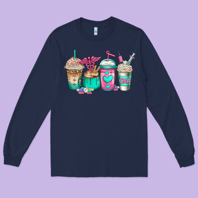 Cna Nurse Coffee Cups Long Sleeve Tee Designed By Jasminsmagicworld