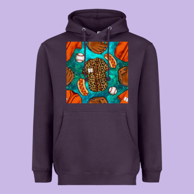 Baseball Leopard Uniform And Hotdog With Gemstone Seamless Pattern Heavyweight Hoodie Designed By Bundleandbundleshop