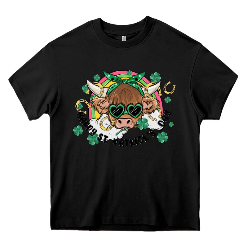 St. Patrick's Day Highland Cow Heavy Core Tee by MaliasSmallBusiness | Teevron