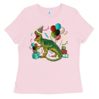Bubblegum Pink party t rex Ladies Tee - MaliasSmallBusiness