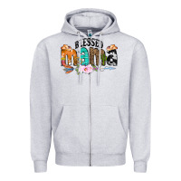 Heather Grey Blessed Mama Zipper Hoodie - CowCowDesign