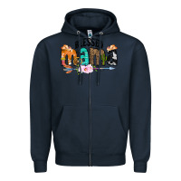 Navy Blessed Mama Zipper Hoodie - CowCowDesign