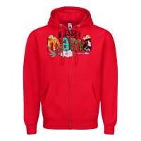 Red Blessed Mama Zipper Hoodie - CowCowDesign
