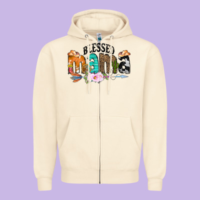 Blessed Mama Zipper Hoodie Designed By Cowcowdesign