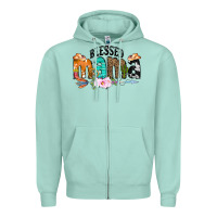 Seafoam Blessed Mama Zipper Hoodie - CowCowDesign