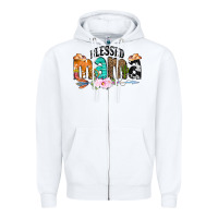 White Blessed Mama Zipper Hoodie - CowCowDesign