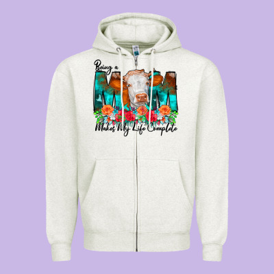 Being A Mom Makes My Life Complete Zipper Hoodie Designed By Cowcowdesign