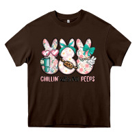 Chocolate Brown easter chilling with my peeps bunny Heavy Core Tee - MaliasSmallBusiness
