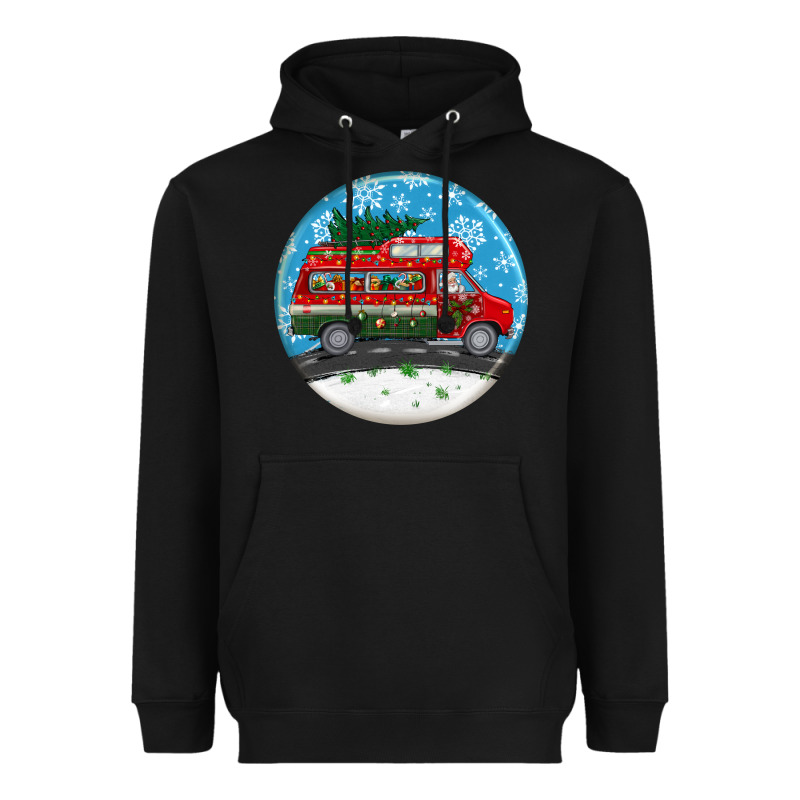 Santa Claus With Retro Van  Christmas Ornament Heavyweight Hoodie by BundleAndBundleShop | Teevron
