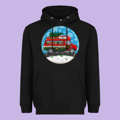 Santa Claus With Retro Van  Christmas Ornament Heavyweight Hoodie Designed By Bundleandbundleshop