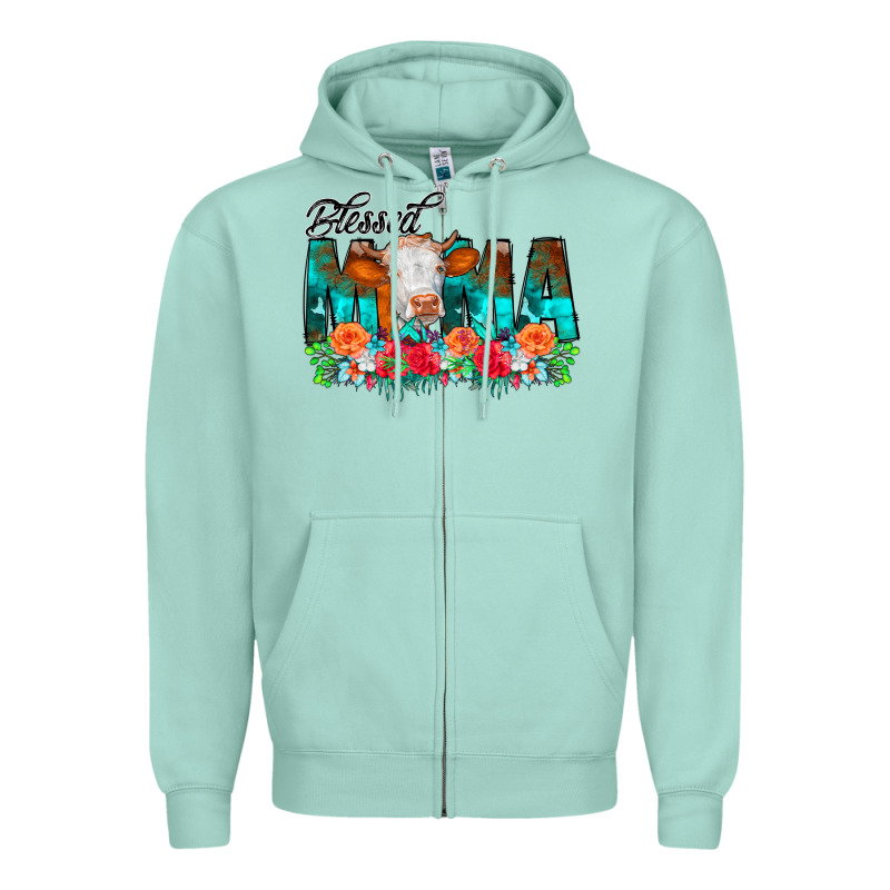 Blessed Mama Flowers Cow Zipper Hoodie by CowCowDesign | Teevron