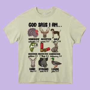God Says I Am Hunting Heavy Core Tee Designed By Maliassmallbusiness