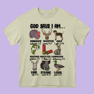 God Says I Am Hunting Heavy Core Tee Designed By Maliassmallbusiness