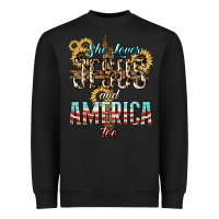 Black She loves Jesus and America too sunflower Heavyweight Sweatshirt - HowdyJamesFarm
