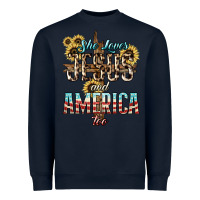 Navy She loves Jesus and America too sunflower Heavyweight Sweatshirt - HowdyJamesFarm