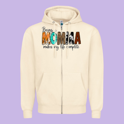 Being A Momma Makes My Life Complete Zipper Hoodie Designed By Cowcowdesign