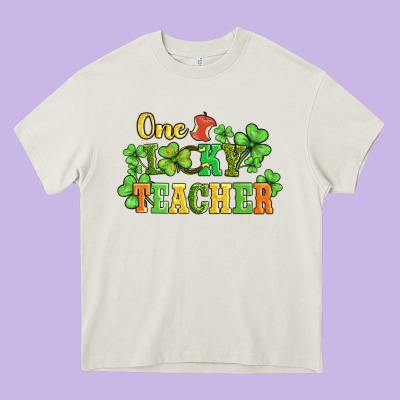 One Lucky Teacher Heavy Core Tee Designed By Adodesignshop